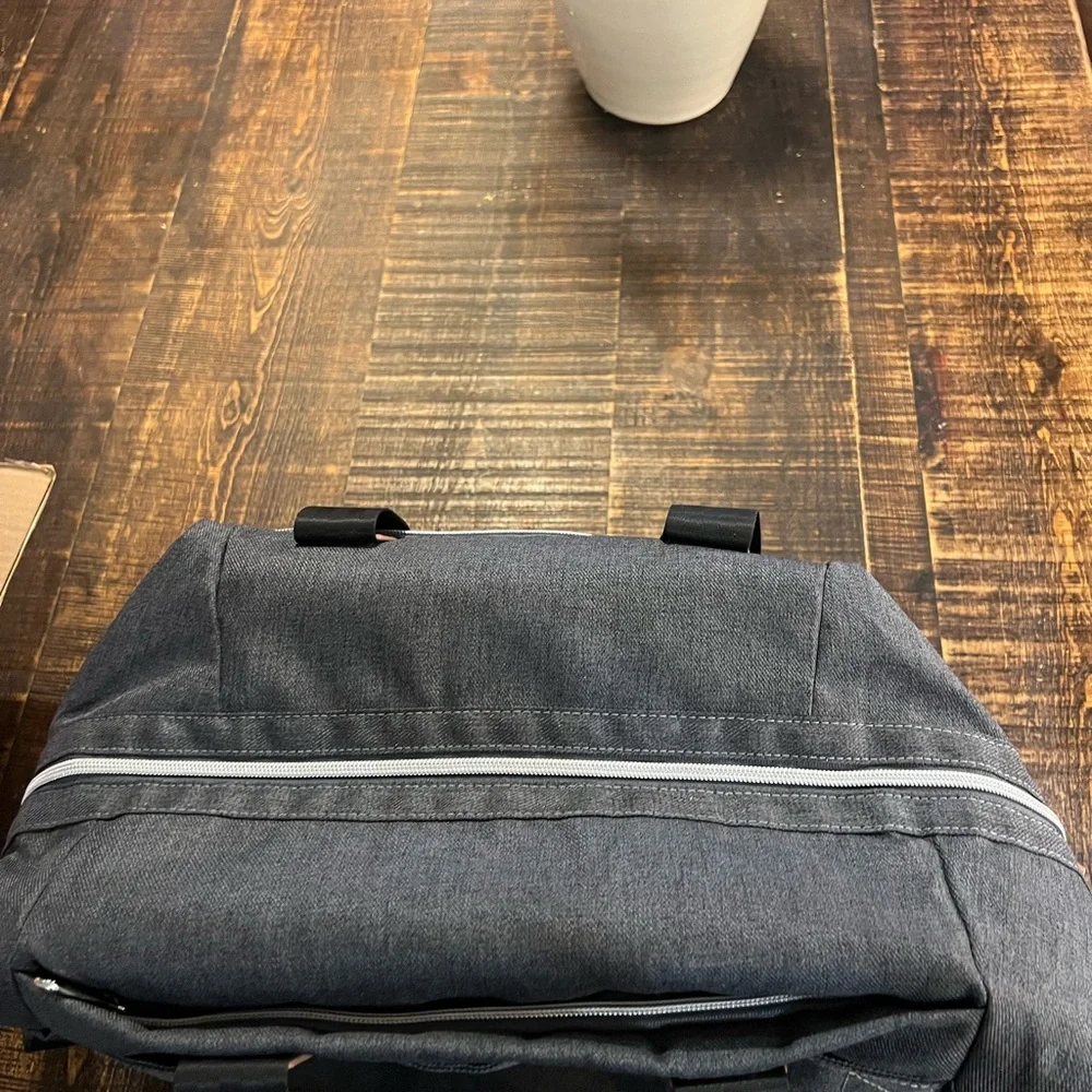 Large Gray Baby Diaper Bag Tote with Tassel Accent